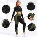 Set de Sport Femme 2 Pièces – Veste Zippée & Legging Taille Haute – Image 2